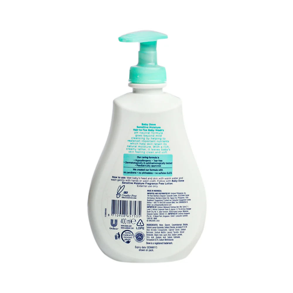 Dove Hair To Toe Baby Wash Sensitive Moisture 400ml - Image 2