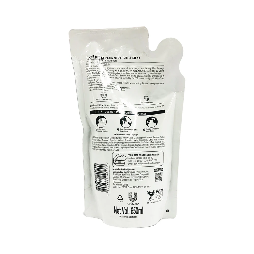 Dove Keratin Shampoo Straight & Silky SUP 650ml - Image 2