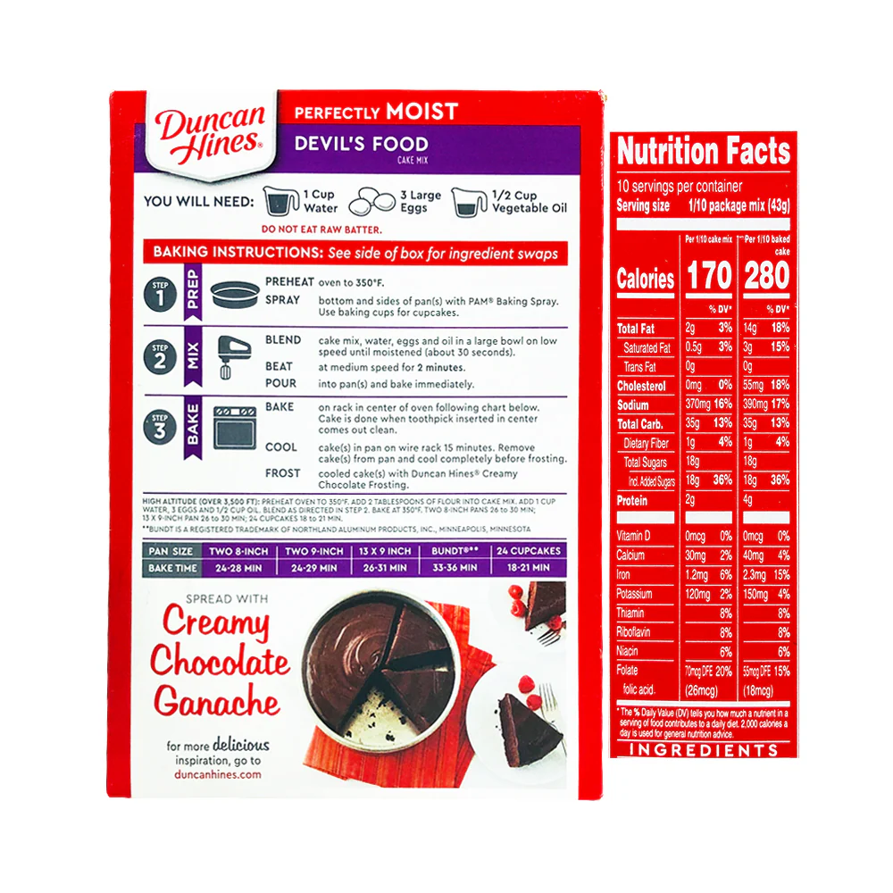 Duncan Hines Moist Cake Mix Classic Devil's Food 432g (15.250z) - Image 2