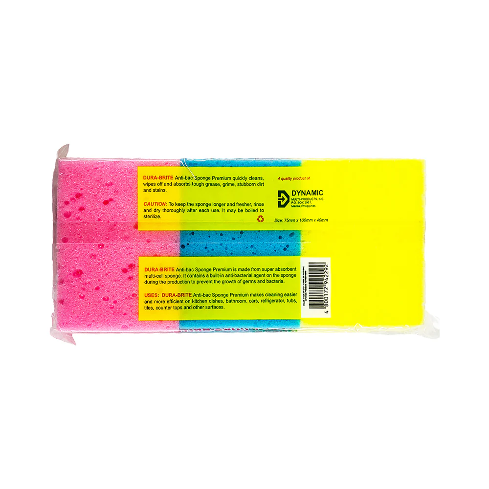 Dura-Brite Anti-Bacterial Sponge 75mm x 100mm x 40mm 3's - Image 2