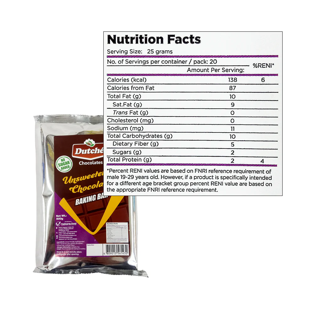Dutche Baking Bar Unsweetened Chocolate 500g - Image 2