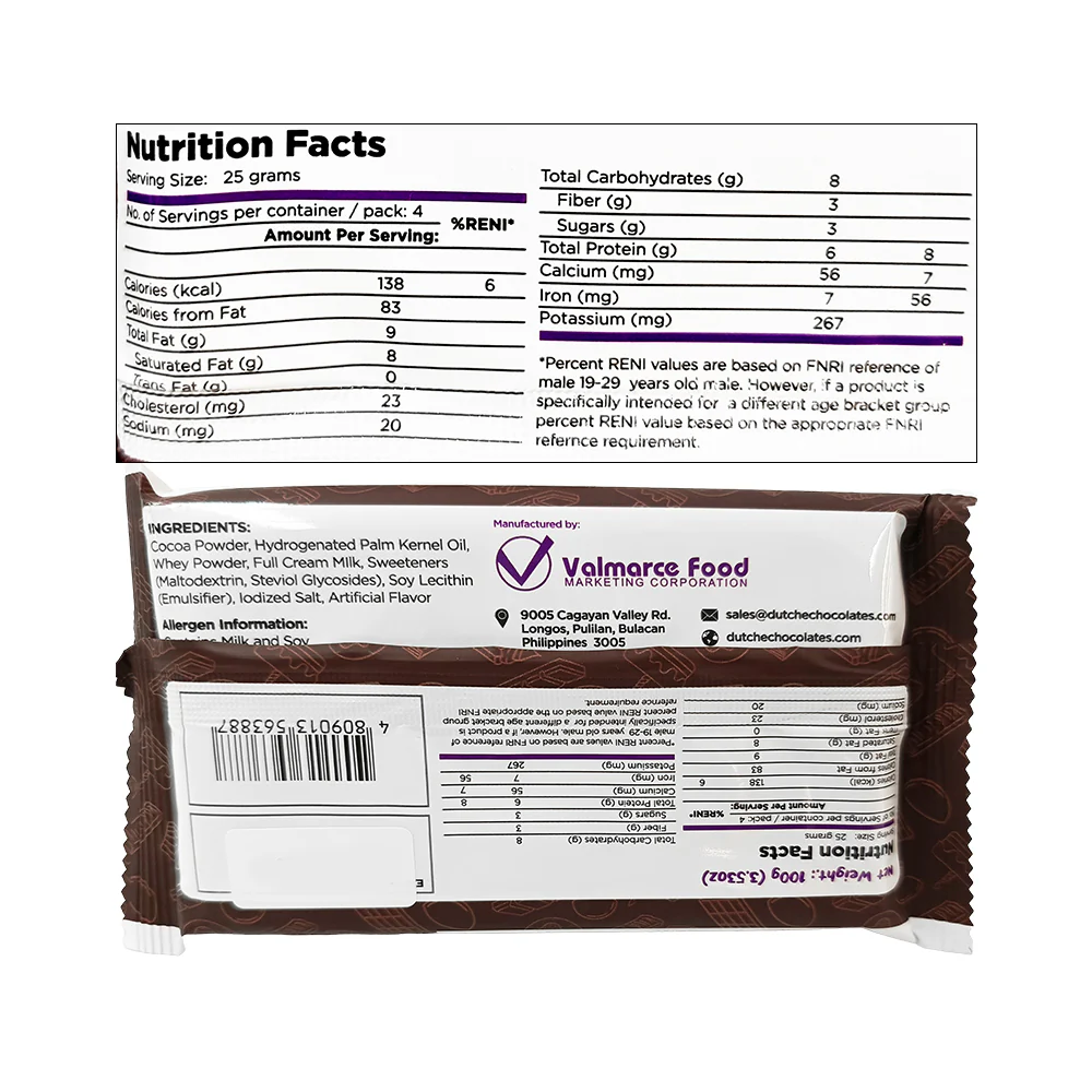 Dutche Dark Chocolate Bar Sugar Free With Stevia 100g - Image 2
