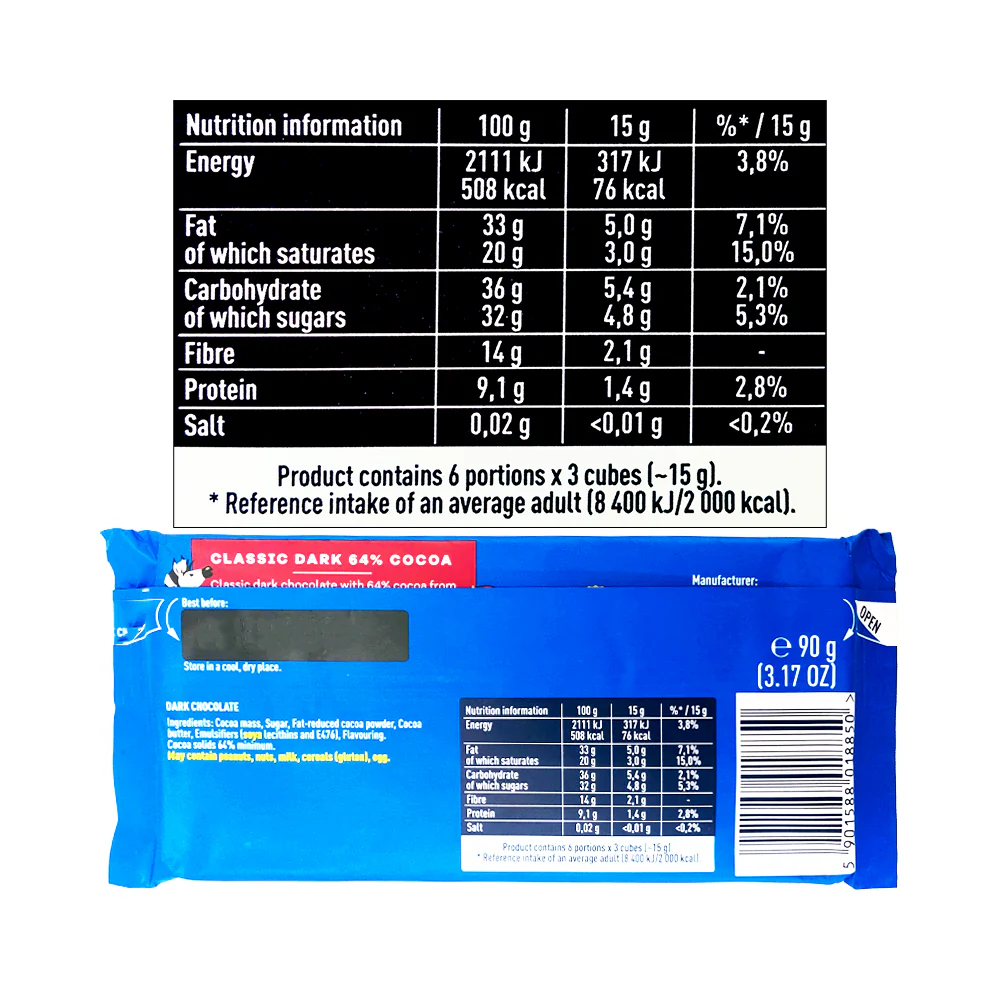 E. Wedel Chocolate Dark Classic 64% 90g - Image 2