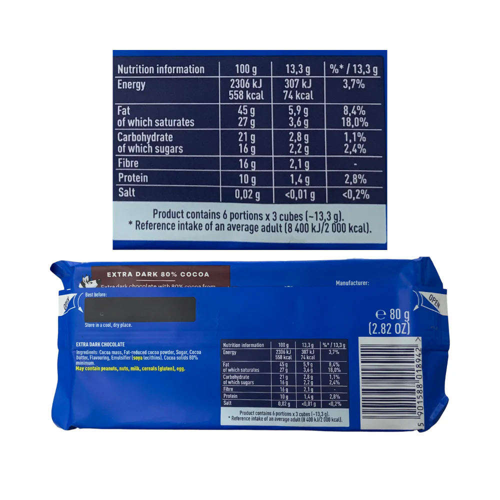 E. Wedel Extra Dark Chocolate 80% Cocoa 80g - Image 2