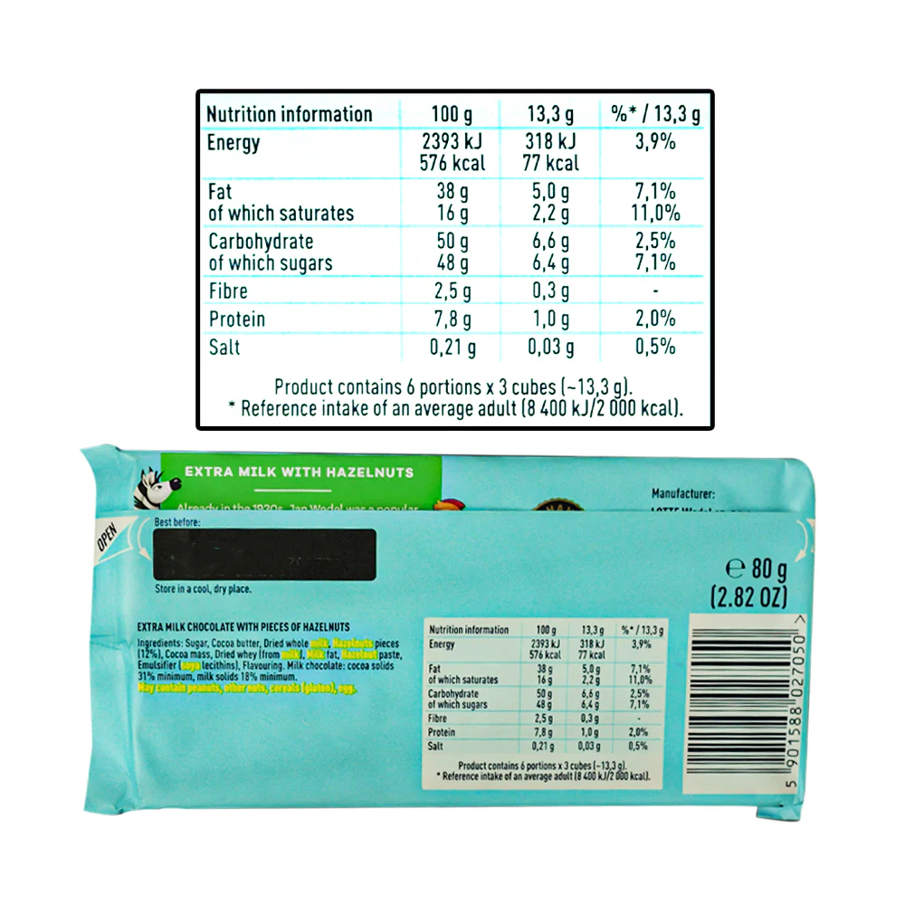 E. Wedel Extra Milk Chocolate With Hazelnuts 80g - Image 2