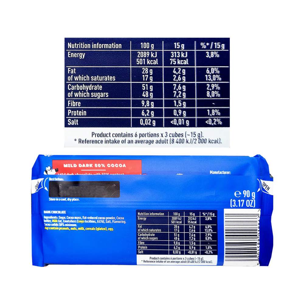 E. Wedel Mild Dark Chocolate 50% Cocoa 90g - Image 2