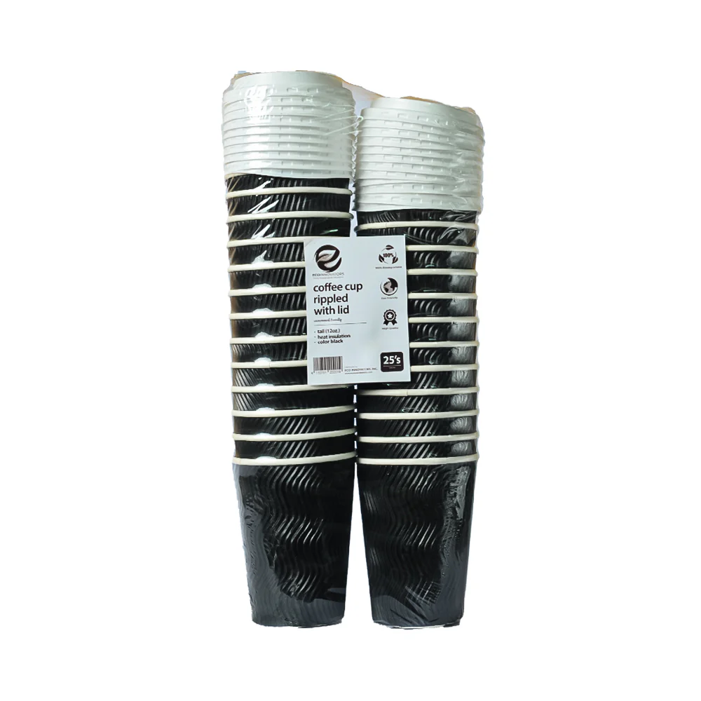 Eco Coffee Cup Rippled With Lid Tall 12oz x 25's