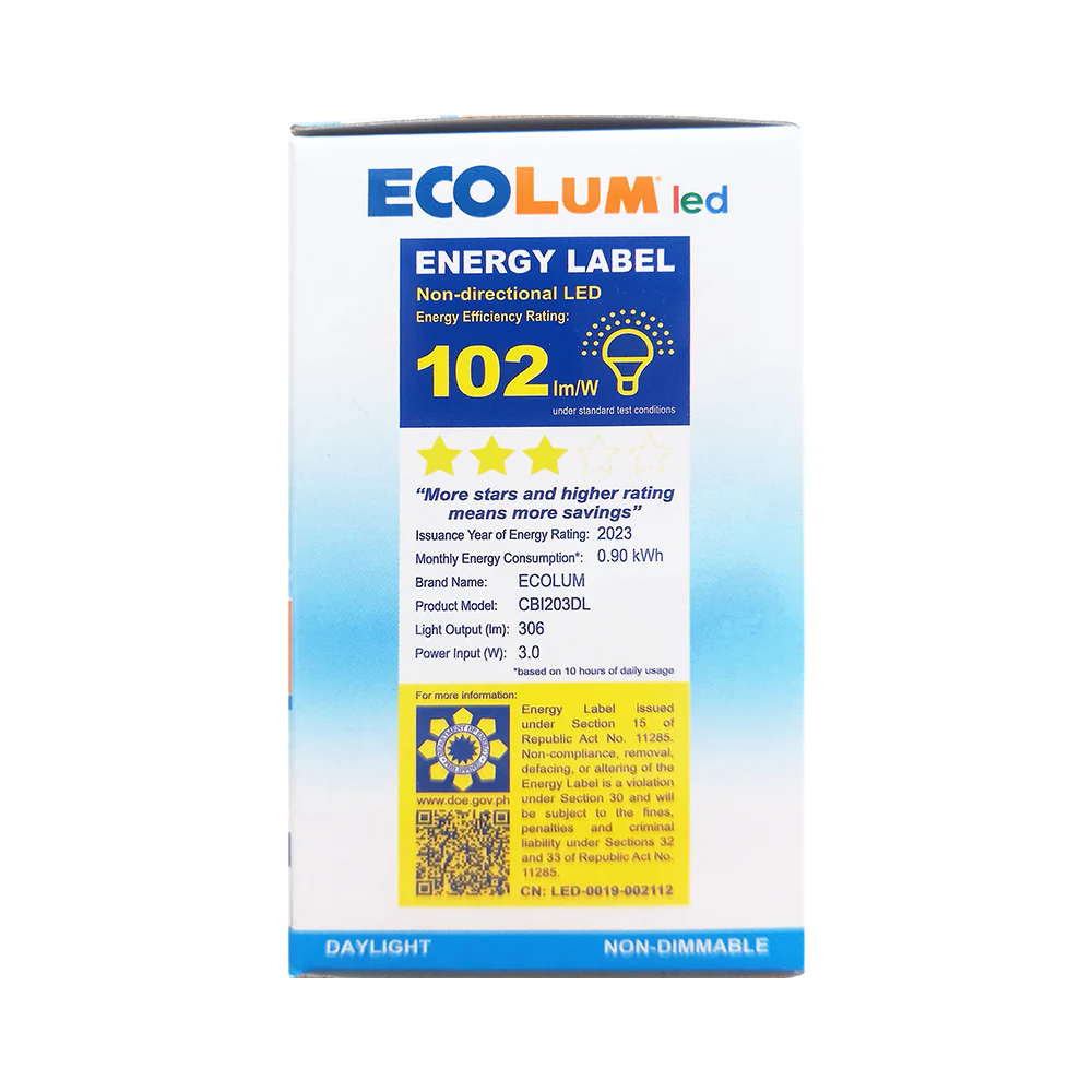 EcoLum LED Bulb 3 Watts Daylight E27 - Image 2
