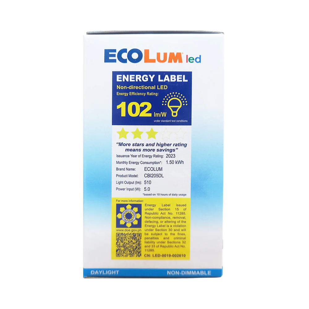 EcoLum LED Bulb 5 Watts Daylight E27 - Image 2