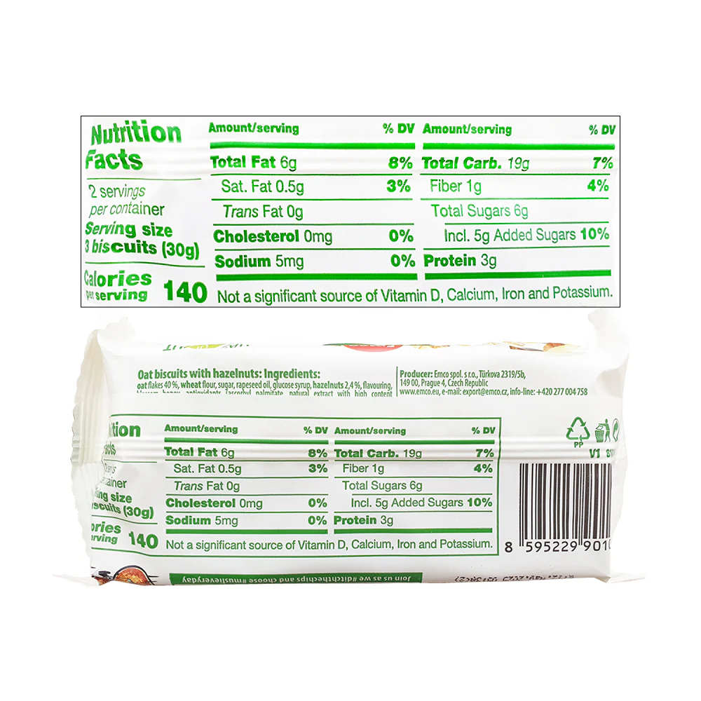 Emco Musli Oat Biscuits Hazelnut 60g - Image 2