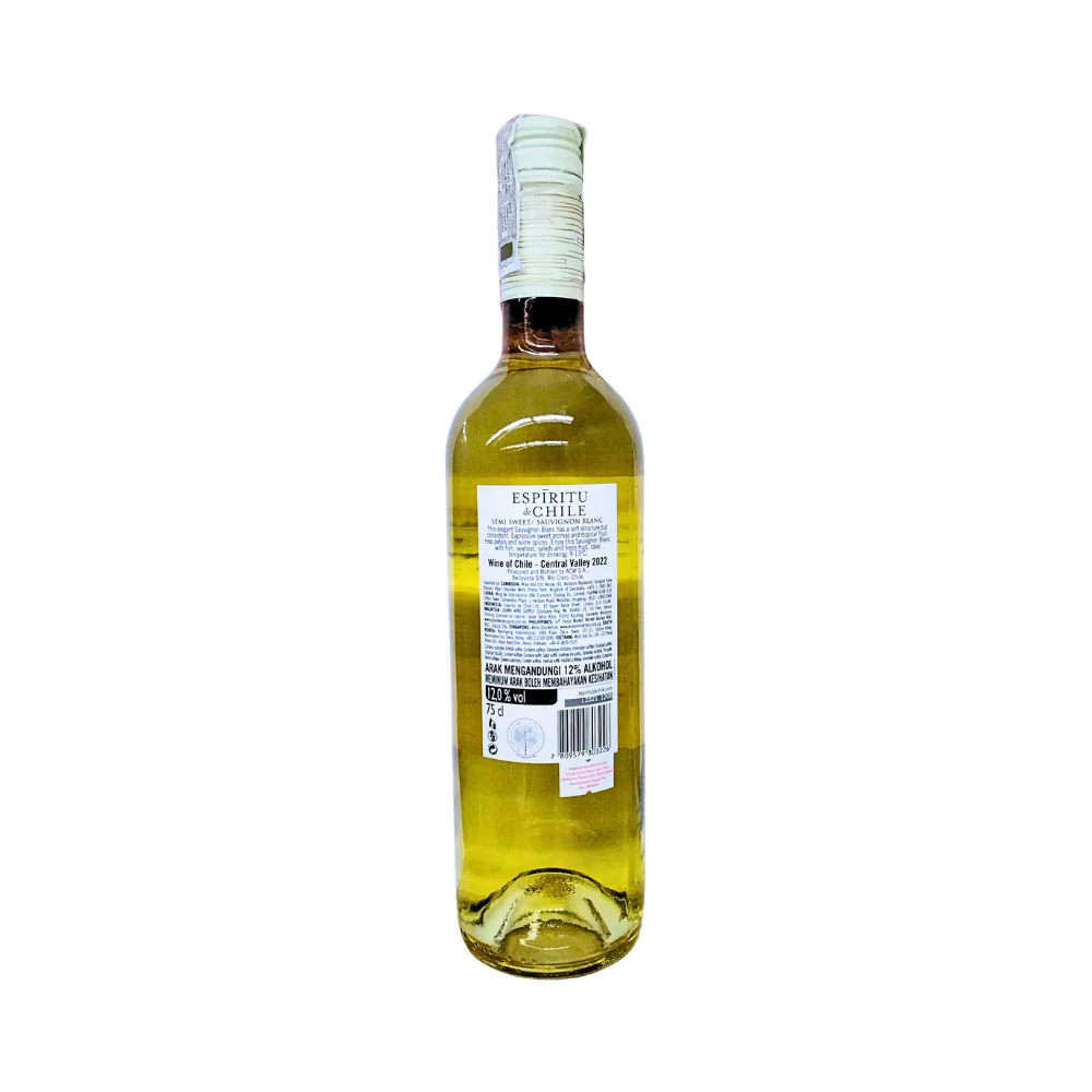 Espiritu de Chili Semi Sweet Sauvignon Blanc White Wine 750ml - Image 3