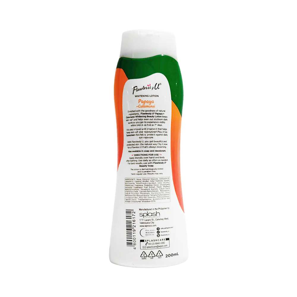 Flawlessly U Whitening Lotion SPF 10 Papaya + Calamansi 200ml - Image 2