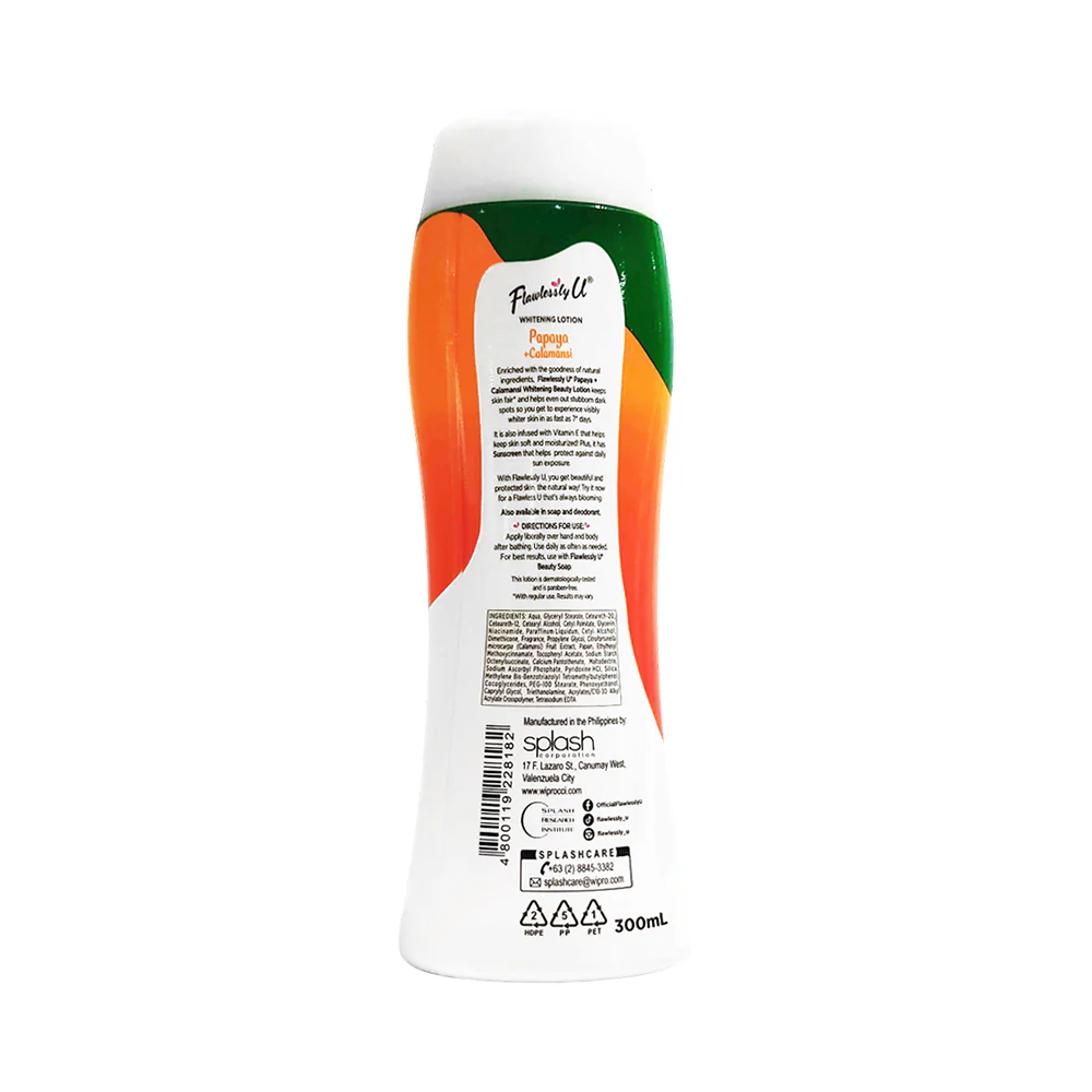 Flawlessly U Whitening Lotion SPF 10 Papaya + Calamansi 300ml - Image 2