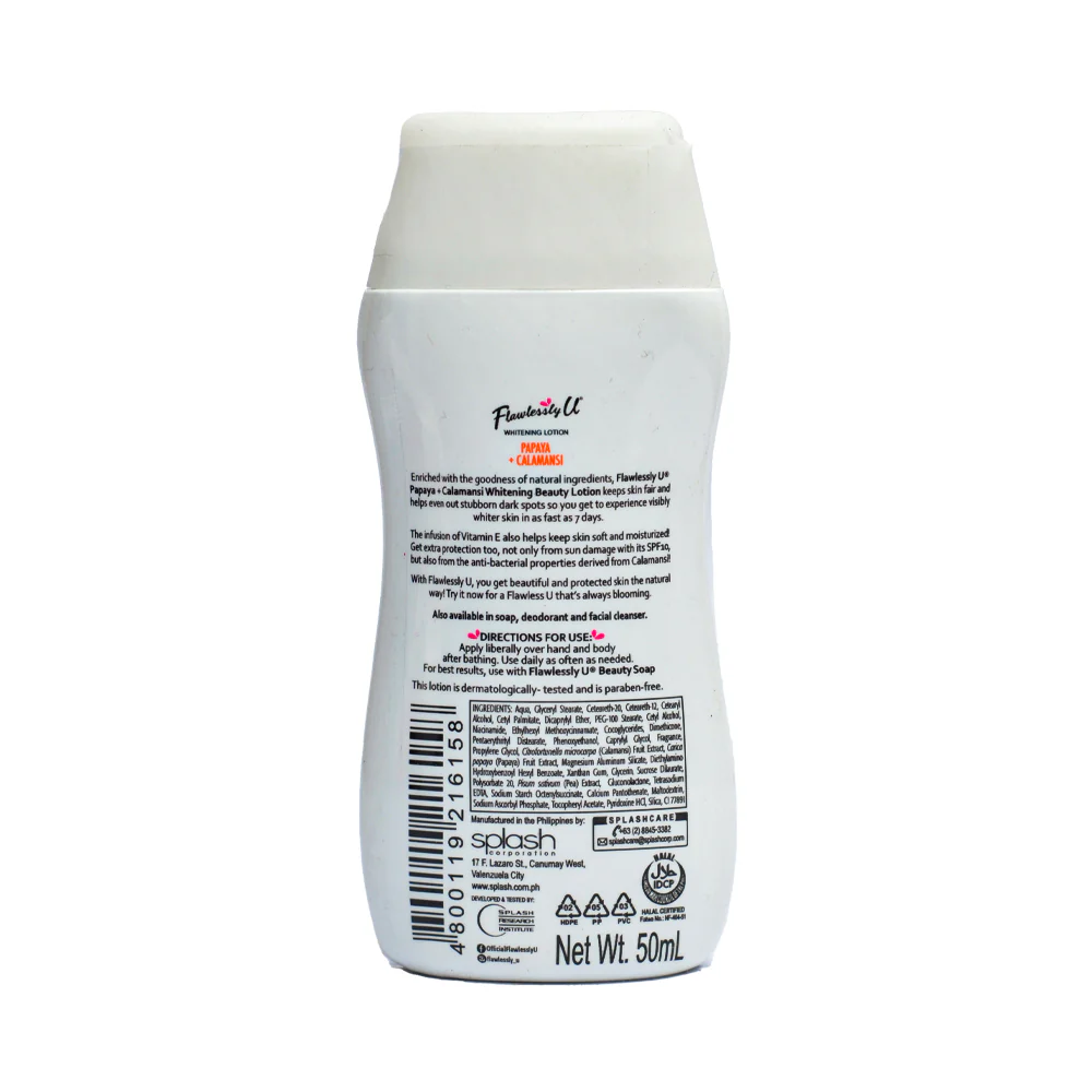 Flawlessly U Whitening Lotion SPF 10 Papaya + Calamansi 50ml - Image 2