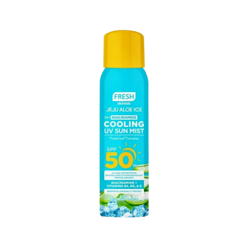 Fresh Skinlab Jeju Aloe Ice 3 in 1 Niacinamide Cooling UV Sun Mist SPF 50 100ml - Image 2