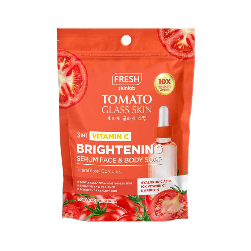 Fresh Skinlab Tomato Glass Skin 3 In 1 Vitamin C Brightening Serum Face And Body Soap 100g - Image 2