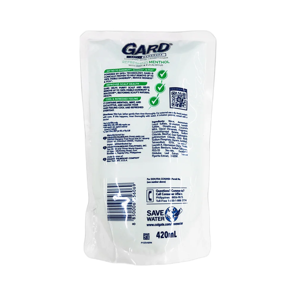 Gard Shampoo Refreshing Menthol Refill Pack 420ml - Image 2