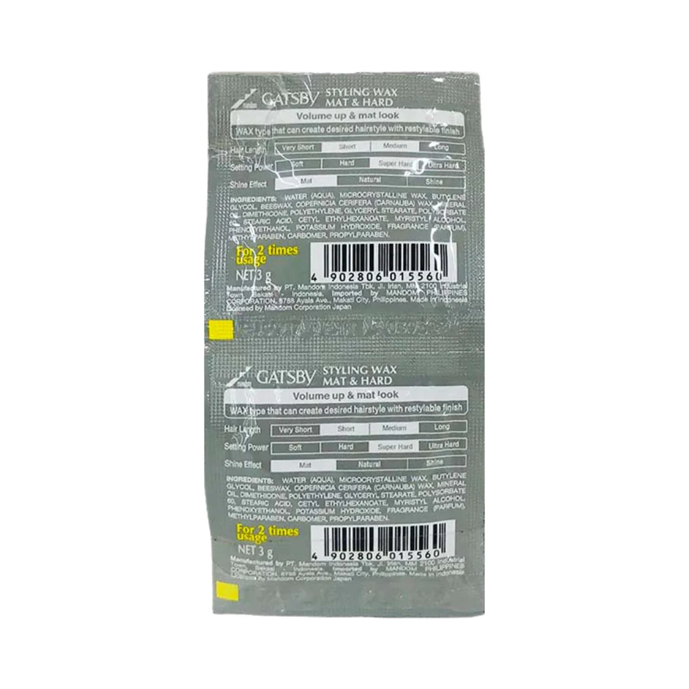 Gatsby Styling Wax Mat And Hard 3g x 12's ( 1 Doz ) - Image 2