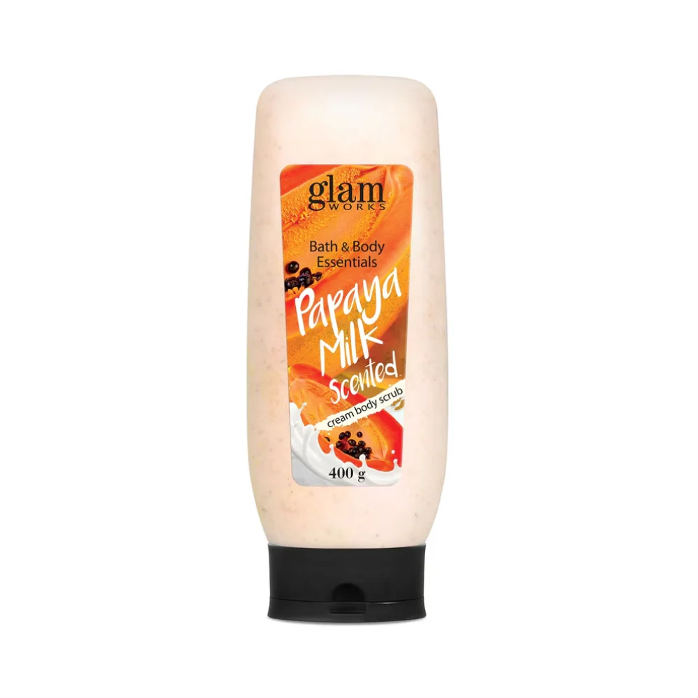 Glamworks Bath And Body Essentials Papaya Milk Scented Cream Body Scrub 400g - Image 2