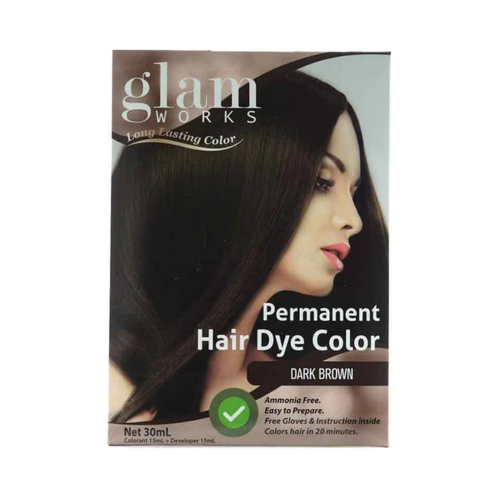 Glamworks Permanent Hair Dye Color Dark Brown 30ml - Image 2