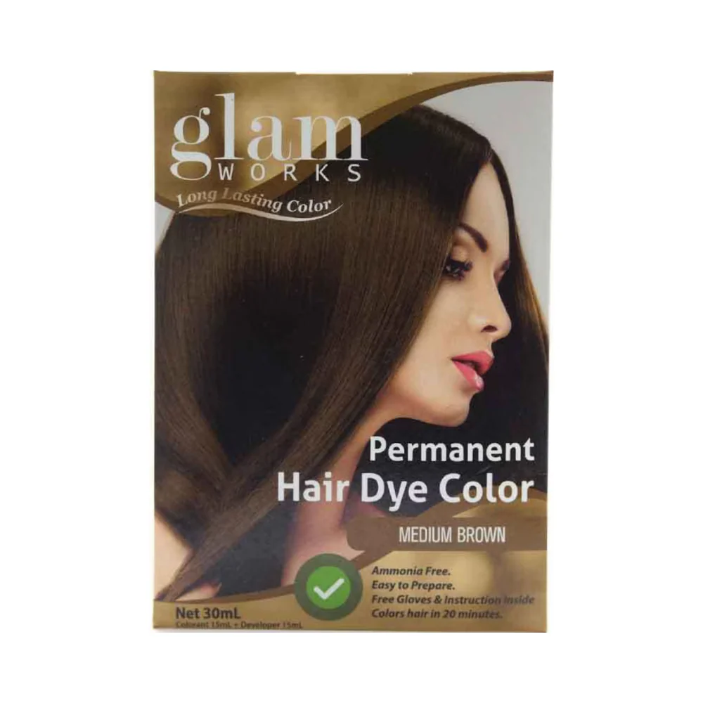 Glamworks Permanent Hair Dye Color Medium Brown 30ml - Image 2