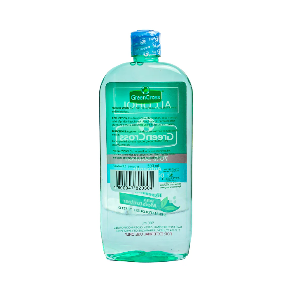 Green Cross Ethyl Alcohol With Moisturizer 70% Solution 500ml - Image 2