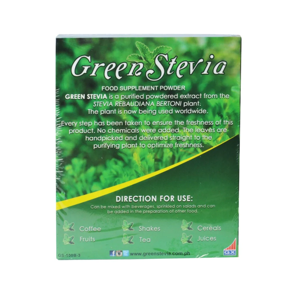 Green Stevia Food Supplement Powder 100 Sachets - Image 2