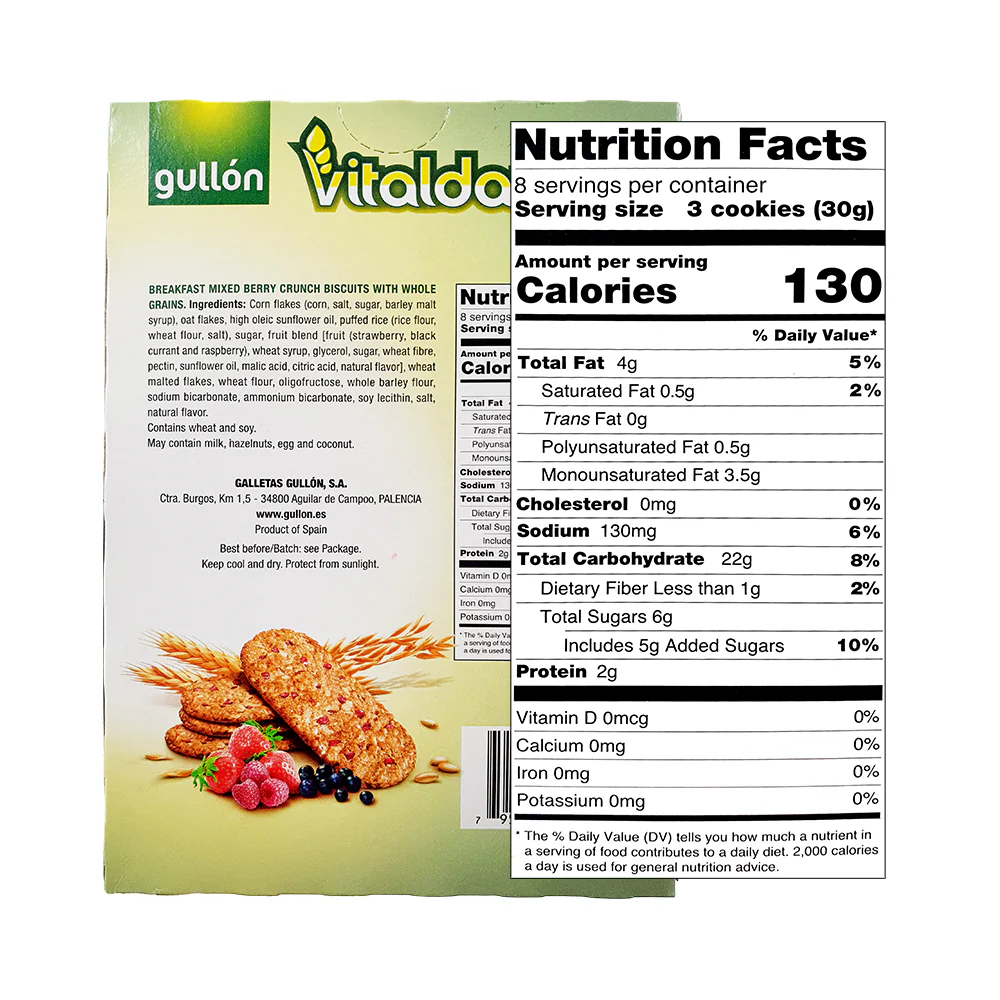 Gullon Vitalday Breakfast Mixed Berry Crunch Biscuits With Whole Grains 240g - Image 2