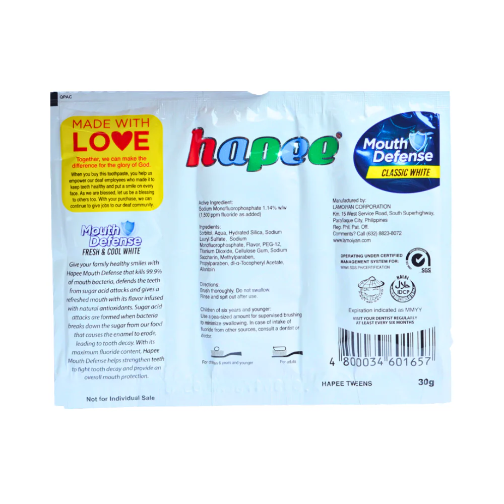 Hapee Toothpaste Fresh And Cool White Tween 30g - Image 2