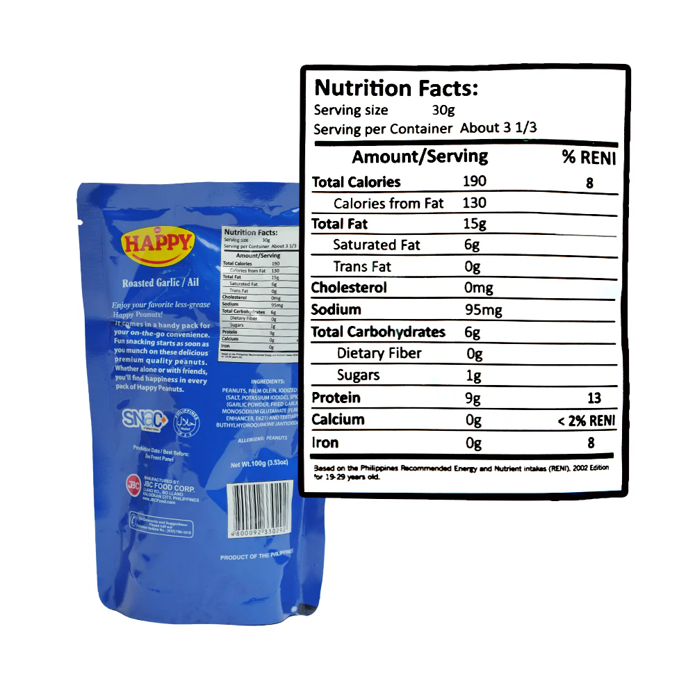 Happy Classic Peanuts With Real Garlic Chips 100g - Image 2