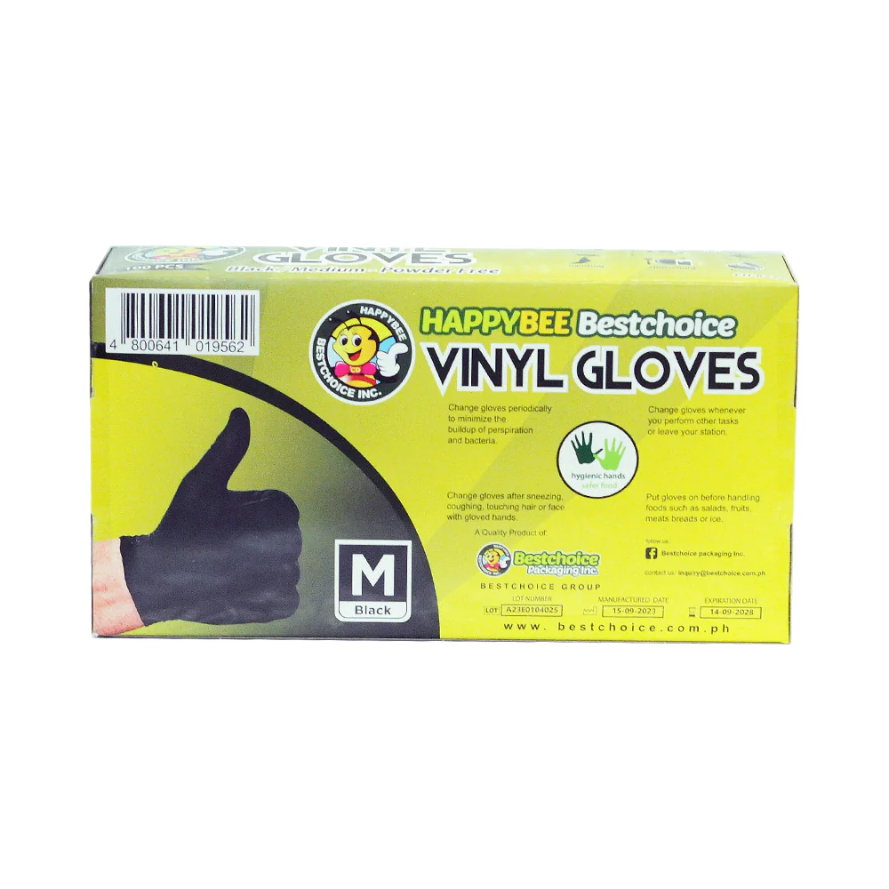 Happy Lea's Happybee Vinyl Gloves Black Medium 100's - Image 2