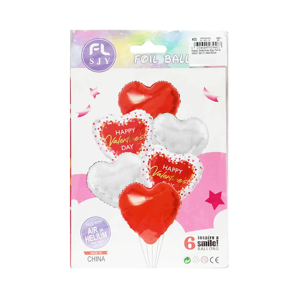 Happy Valentines Day Foil Balloon Set 6's - Image 2