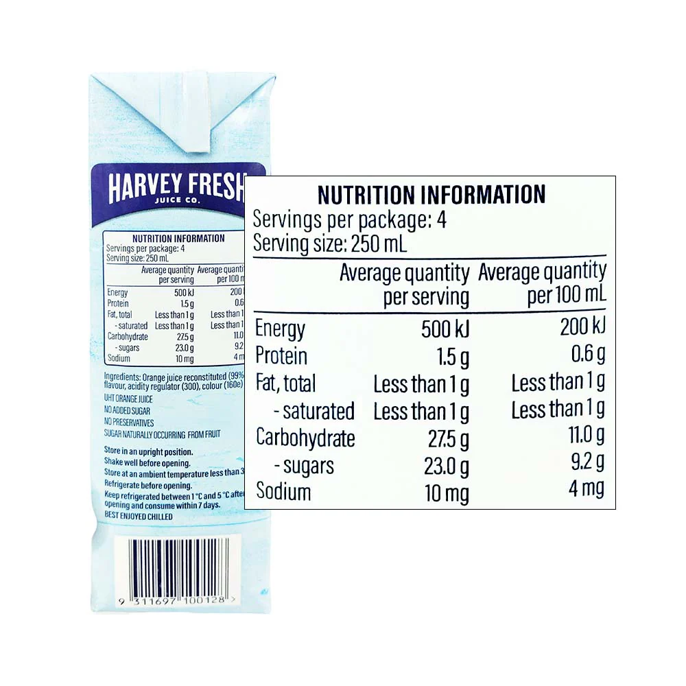 Harvey Fresh 100% Squeezed Orange Fruit Juice 1L - Image 2