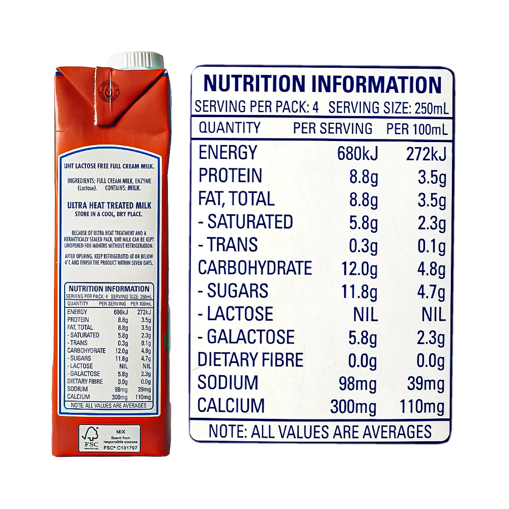 Harvey Fresh Lactose Free Full Cream Milk 1L - Image 3
