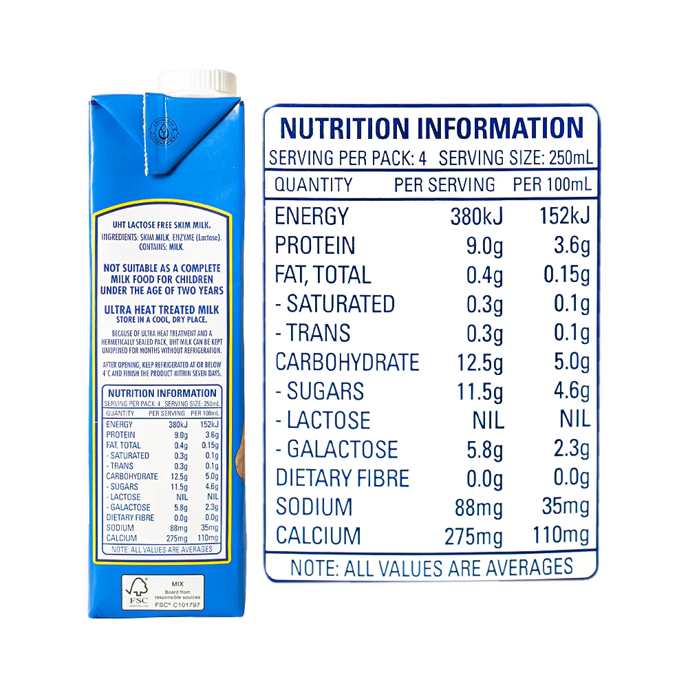 Harvey Fresh Lactose Free Skim Milk 1L - Image 3
