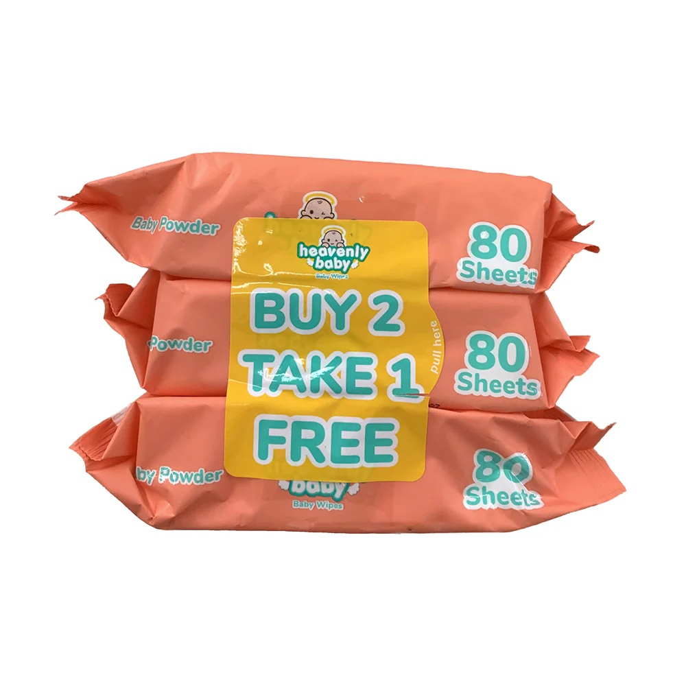 Heavenly Baby Wipes Baby Powder Scent 80 Sheets x 2's + 1 - Image 2