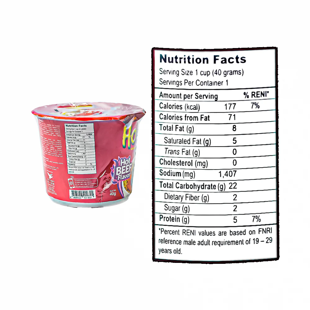 Homi Instant Mami Noodles Econobowl Hot Beef 40g - Image 3