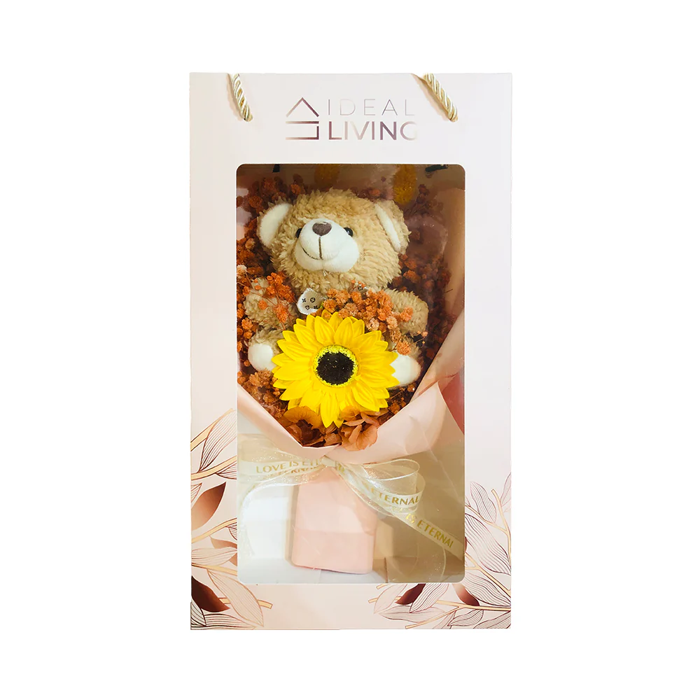 Ideal Living Flower Bouquet With Bear In Box - Image 3
