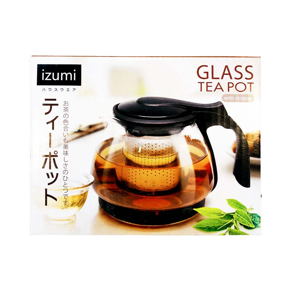 Izumi Glass Tea Pot with Strainer Black 700ml - Image 2