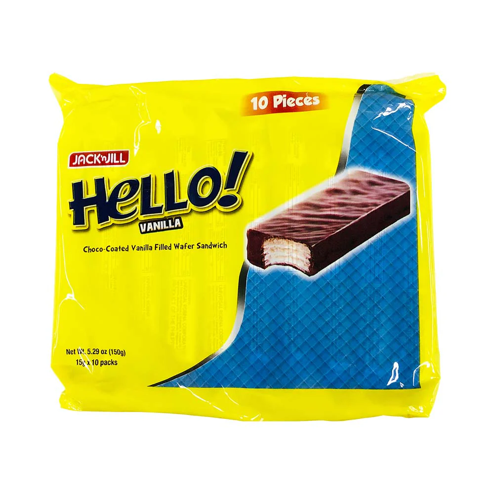 Jack 'n Jill Hello Choco-Coated Vanilla Filled Wafer 15g x 10's