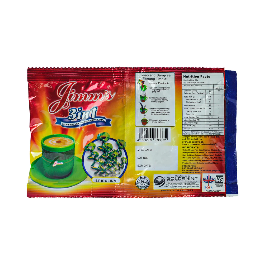 Jimm's 3 in 1 Coffee Mix Spirulina Twinpack 40g - Image 2