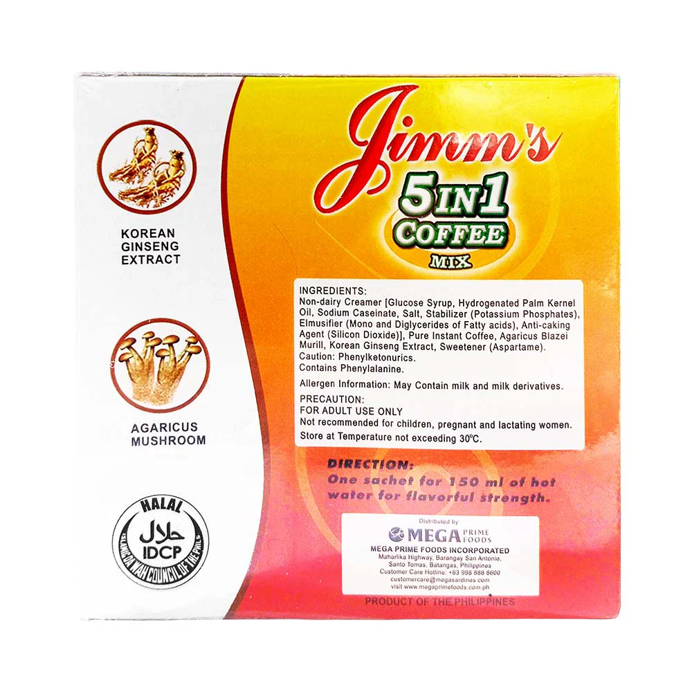 Jimm's 5 in1 Coffee Mix Sugarfree 21g x 20 Sachets - Image 2