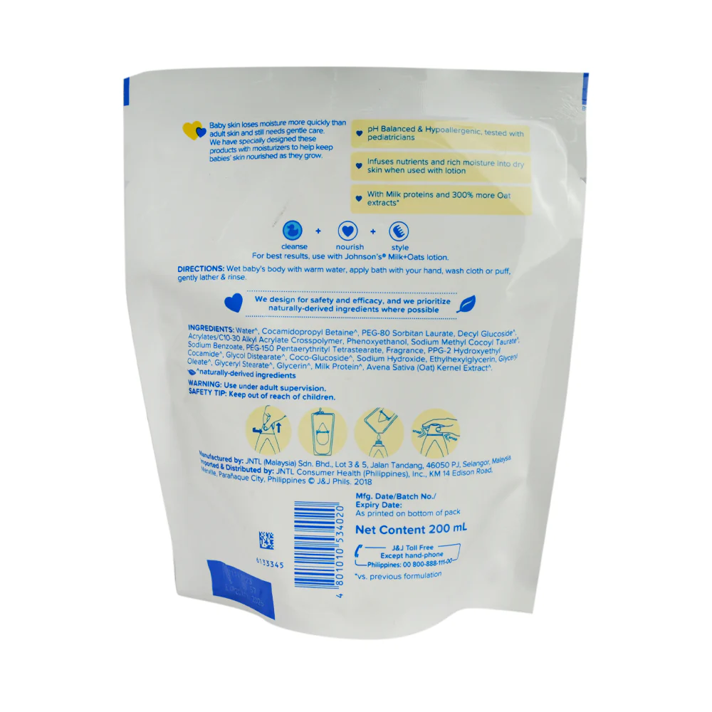 Johnson's Baby Bath Milk + Oats Refill 200ml - Image 2