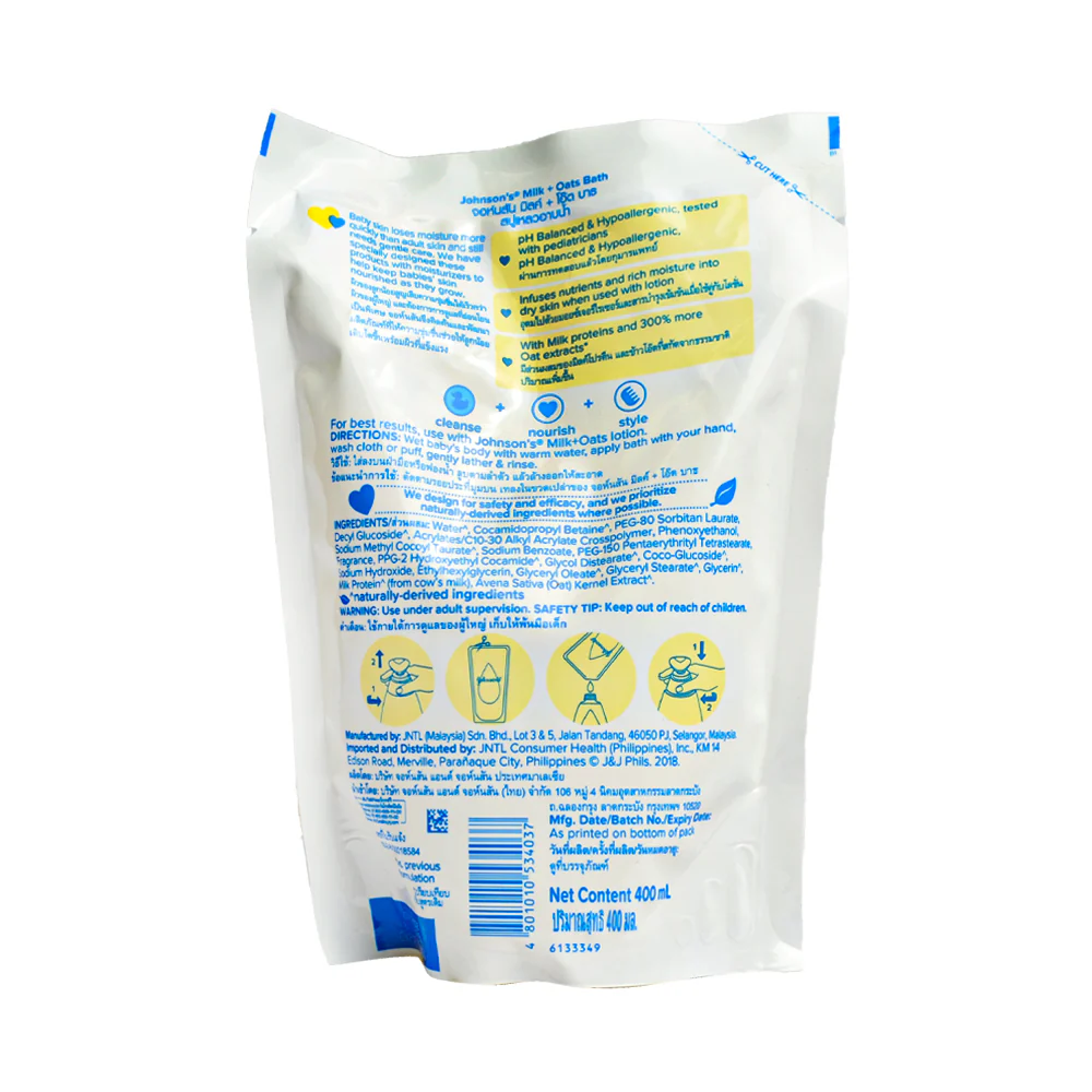 Johnson's Baby Bath Milk + Oats Refill 400ml - Image 2