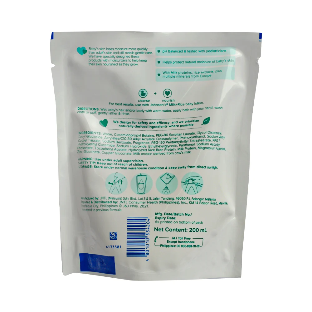 Johnson's Baby Bath Milk + Rice Refill 200ml - Image 2