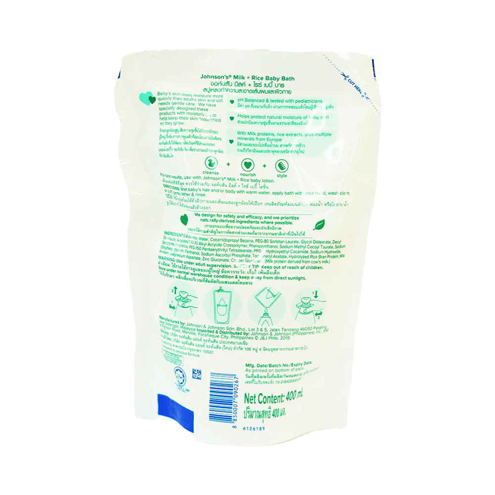 Johnson's Baby Bath Milk + Rice Refill 400ml - Image 2