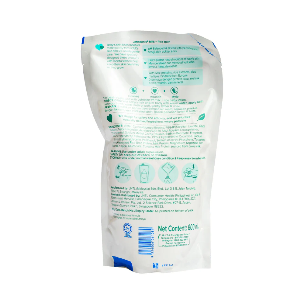 Johnson's Baby Bath Milk + Rice Refill 600ml - Image 2
