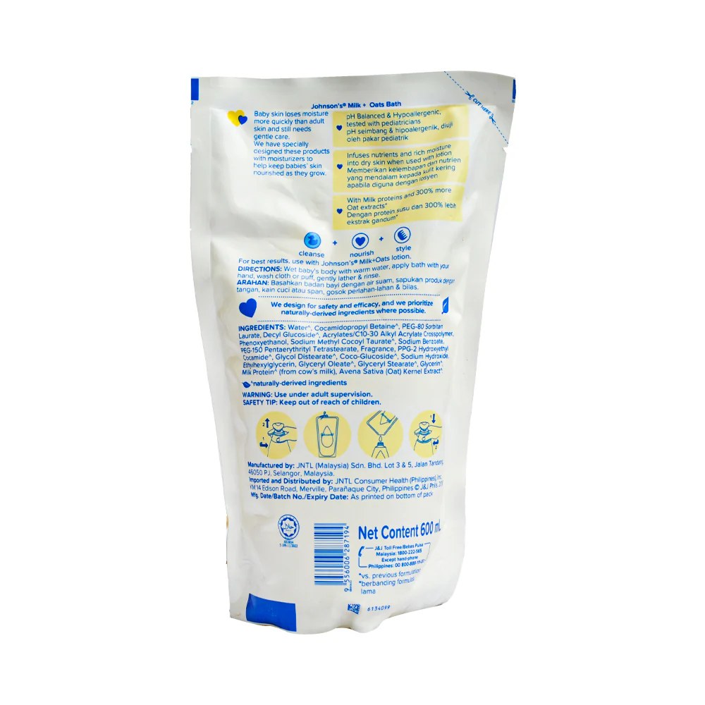 Johnson's Baby Milk Bath Plus Oats Refill 600ml - Image 2