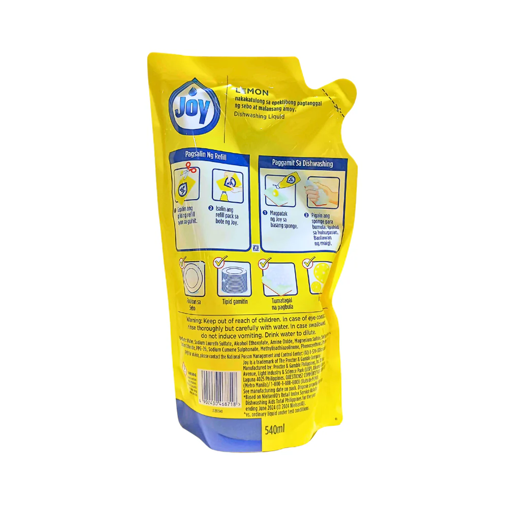 Joy Dishwashing Liquid Complete Clean Lemon SUP 540ml - Image 2