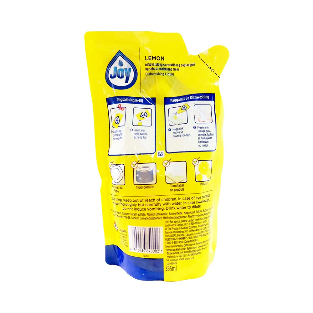 Joy Dishwashing Liquid Lemon Pouch 355ml - Image 2